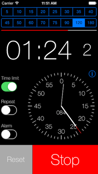 Screenshot of iPhone PsyTimer stopwatch